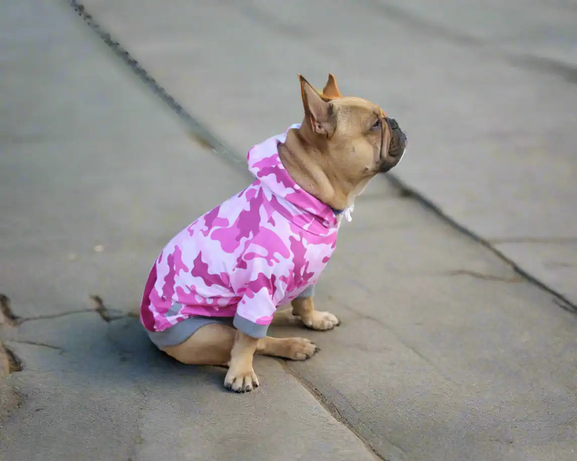 Hunde Hoodie, Design Camouflage rosa, Seitenansicht