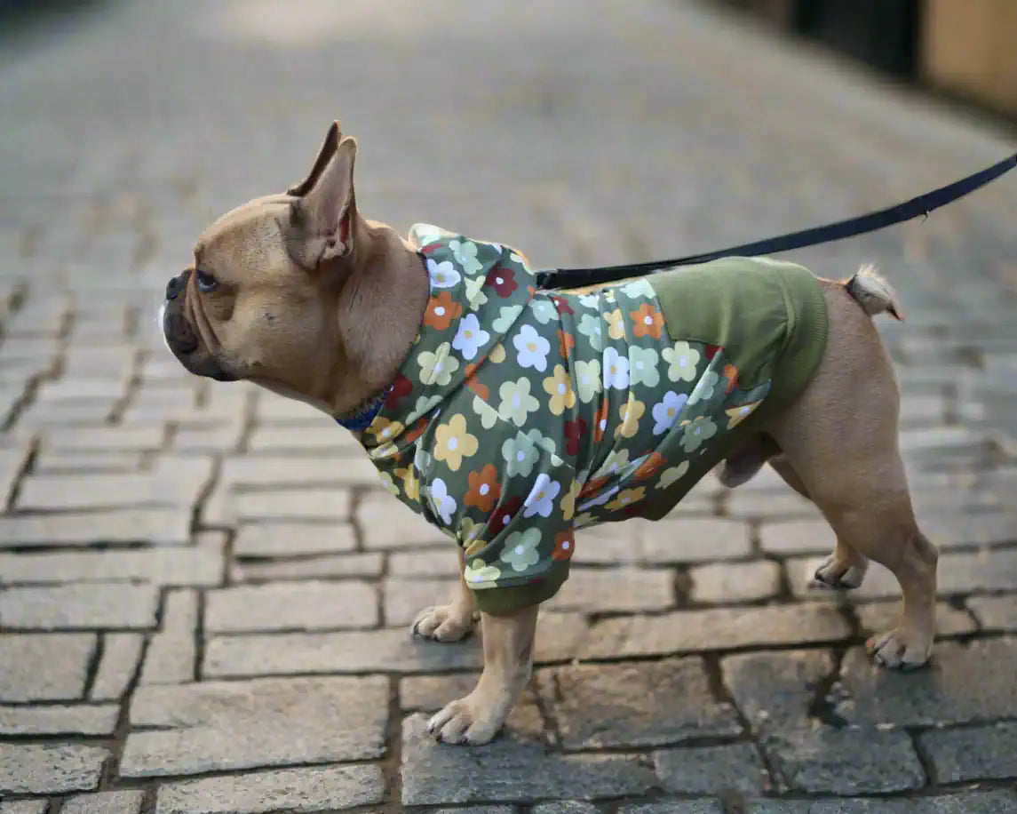 Hunde Hoodie im Blumendesign, Seitenansicht