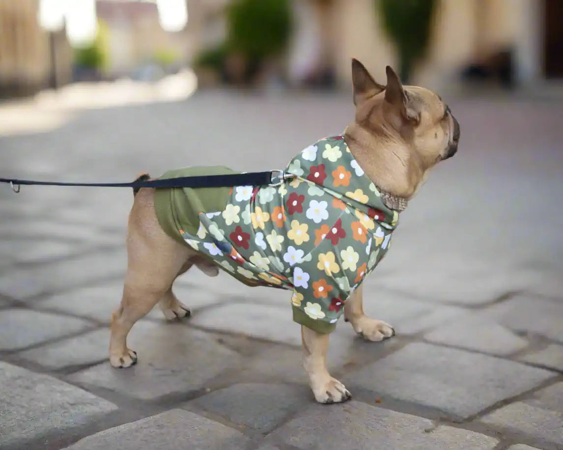Hunde Hoodie im Blumendesign, Seitenansicht