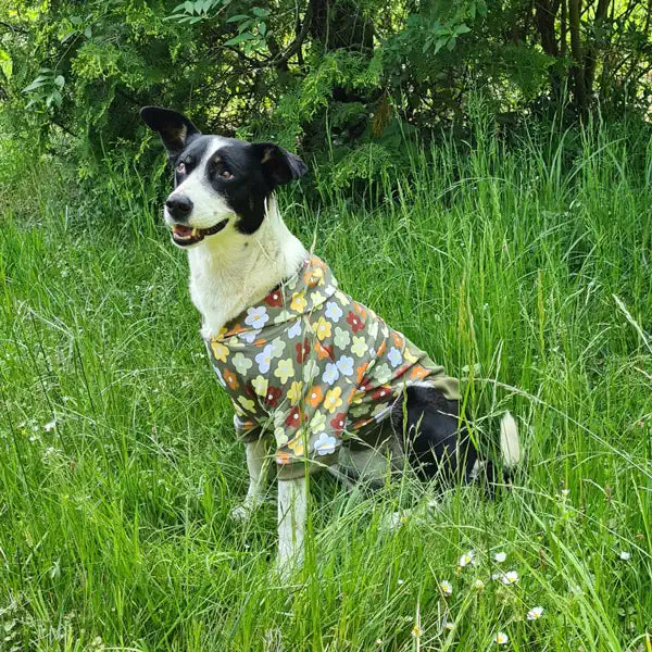 Hunde Hoodie Blumen grün