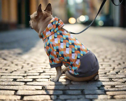 Hunde Hoodie im Retro Design, seitliche Rückansicht